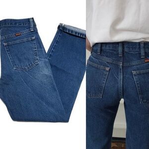 VINTAGE 80s Rustler Distressed Dark Wash Mom Jeans